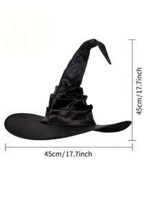 1pc Women's Black Pleated Witch Hat, Suitable For Halloween Party, Costume, And Funny Matching Pumpkin Vampire Costume Autumn