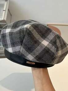 1 pieza Boina octogonal de estilo británico retro a cuadros para mujer, de otoño/invierno, de poliéster, de uso casual - Multicolor - Ver 11