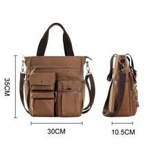 Vintage Canvas Messenger Bag For Men, Multi-Pocket Laptop Briefcase With Leather Trim, Shoulder Bag, Water-Resistant Work Bag For College, Commute, Travel, Fits 15" Laptop & Accessories 2000s Style Streetwear - A - View 6