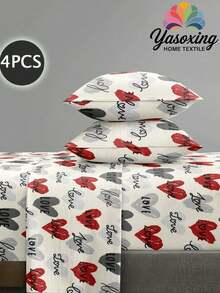 Bộ 4 tấm ga trải giường họa tiết trái tim tình yêu nhiều màu sắc, bộ chăn ga gối đệm bằng vải sợi nhỏ mềm mại, dễ chăm sóc, họa tiết hoa (1 tấm ga trải giường phẳng + 1 tấm ga trải giường + 2 vỏ gối) Bộ ga trải giường cỡ King, Queen, Twin, túi sâu, vỏ gối lên đến 11,8 inch, mềm mại, thoáng khí, không nhăn, tốt hơn cho giấc ngủ, phong cách khách sạn sang trọng, quà tặng cho bố mẹ, bạn bè, bộ đồ giường ký túc xá, bộ đồ giường cho trường học, bộ đồ giường ký túc xá, bộ đồ giường cho trường học - Nhiều màu - Xem 1