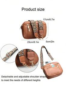 Bolso cuadrado simple de unicolor para mujer, con correa de hombro ajustable, bolso cruzado multifuncional con esquemas de color europeos y americanos, impermeable y antirrobo, diseño de múltiples bolsillos y capas, 4 ranuras para tarjetas, portátil y práctico, adecuado para salidas, citas, compras y otras ocasiones. - Marrón - Ver 4