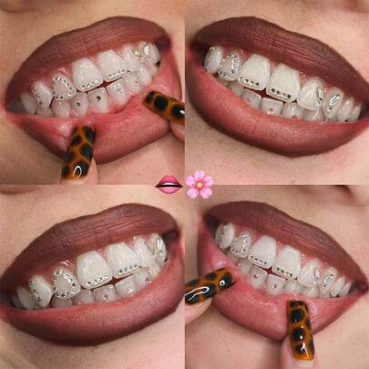 66pcs Elegant DIY Butterfly Teeth Decorations Set, Shiny Luxury Rhinestone Teeth Accessories, Minimalist Style Fashion Teeth Jewelry For Daily, Party, Gift (Excluding Glue)