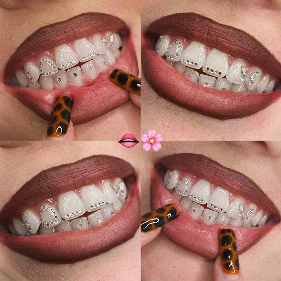 66 件优雅 DIY 蝴蝶牙齿装饰套装，闪亮奢华水钻牙齿配件，简约风格时尚牙齿首饰，适合日常、派对、礼物（不含胶水）