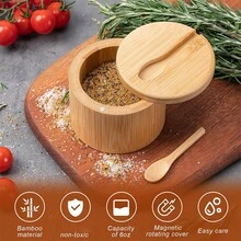 2 件套，1 个竹盐和香料储存容器，带磁性旋转盖和 1 个勺子，竹制收纳盒，用于盐、胡椒、香料、糖，6 盎司 - 彩色 - 查看 4
