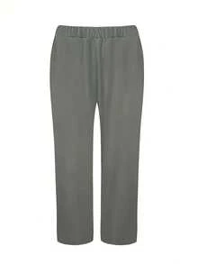 2025 New Fashion Women's Solid Color Three-Piece Set - Crew Neck Top And Loose Pants, Stretch Polyester Blend, Machine Washable - Perfect For Spring, Summer, And Fall - xanh quân đội - Xem 4