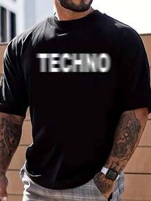 100% Cotton Techno T-Shirt Raver DJ Party Tee T-Shirt Men Graphic T-Shirt Cotton Print Short Sleeve Casual Top, Summer Tee Mens Tops - 黑色 - 查看 1