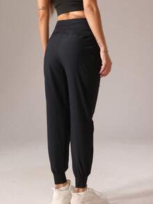 Pantalones jogger de mujer de unicolor con cordón en la cintura y bolsillos, casuales y para hacer ejercicio