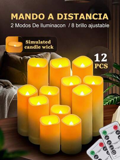 4/12件套无焰蜡烛，带定时器和遥控器，电池供电LED蜡烛，塑料材质，不会融化，象牙色，暖焰蜡烛，适用于家居、万圣节、圣诞节、情人节、生日、婚礼、派对等各种节日氛围灯。