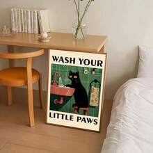 1 件“洗洗你的小爪子”帆布印刷海报 - 水槽边的奇思妙想黑猫，现代墙壁艺术装饰，适用于家庭、卧室、客厅、厨房、浴室、室内壁挂、猫咪装饰 - 彩色 - 查看 7
