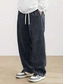 Men's Casual Straight Leg Corduroy Pants, Comfortable Versatile Long Trousers For Spring & Autumn - Dark Grey - View 1