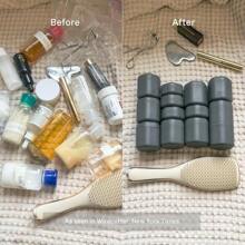 MYYE Travel Containers Basic Skincare Set Magnetic Containers With LidsCarry On Travel Entials For Women Men 3 Small Capsules 0.56oz Cleanser Moisturizer And SunIcon Labels Sand - 基礎套裝+木炭 - 查看 5