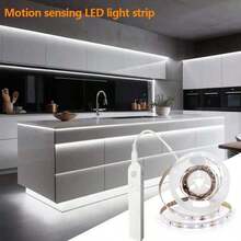 LED Strip 1 Set Of 3.28FT~16.4FT Motion Sensing Warm White/Cold White LED Light Strips, Intelligent Human Body Sensing Light Strips, Easy To Use Induction Switches, Suitable For Bedrooms, Stairs, Foyers, Wardrobes, Cabinets, And Study Rooms (Without Batteries) - Monochrome - View 1