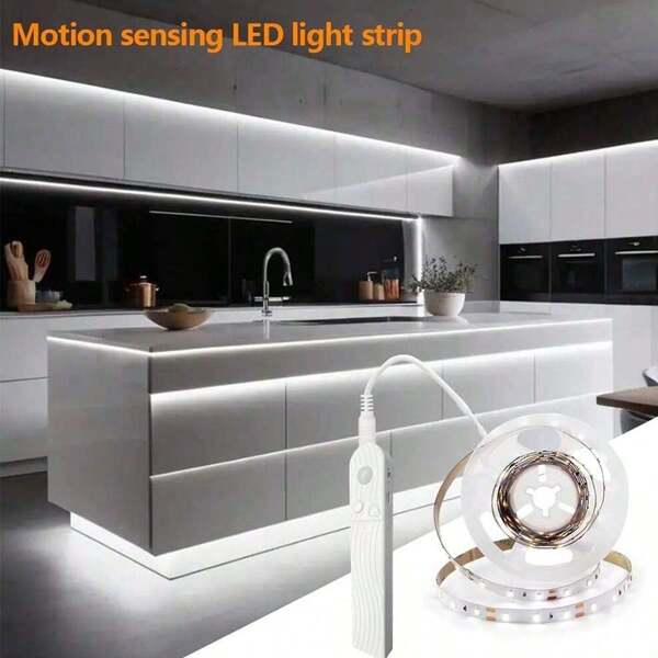 LED Strip 1 Set Of 3.28FT~16.4FT Motion Sensing Warm White/Cold White LED Light Strips, Intelligent Human Body Sensing Light Strips, Easy To Use Induction Switches, Suitable For Bedrooms, Stairs, Foyers, Wardrobes, Cabinets, And Study Rooms (Without Batteries)