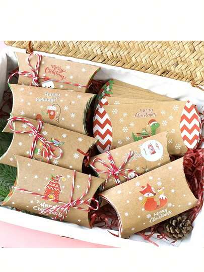 49 pezzi Calendario dell'Avvento, scatole regalo in carta kraft con disegni natalizi (pupazzo di neve, Babbo Natale, albero di Natale), (49/25/12 pezzi) inclusi decorazioni natalizie, adesivi decorativi natalizi e corde di iuta, scatole regalo a forma di cuscino, scatole regalo per caramelle, confezioni regalo per feste di Natale, scatole regalo per il calendario dell'Avvento, accessori natalizi, Natale