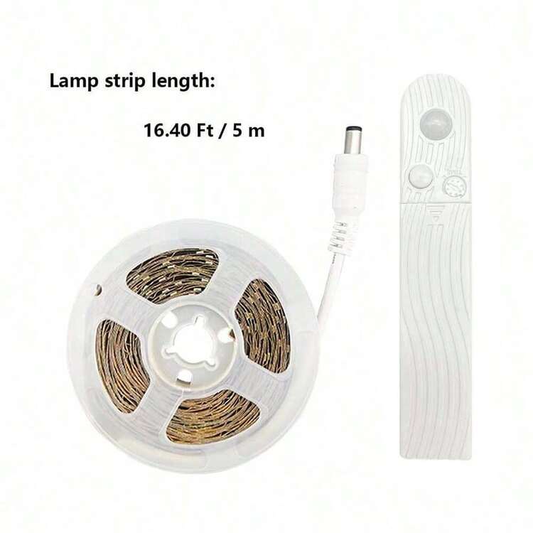 Set de 1 tira de luz LED de 3.28FT~16.4FT en color blanco cálido/frío con sensor de movimiento, tiras de luz inteligentes con detección del Body humano, interruptores de inducción fáciles de usar, adecuado para dormitorios, escaleras, entradas, armarios, gabinetes y salas de estudio (sin pilas) - monocromo - Añade 12