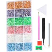 18-Compartment Resin Colorful Diamond Decoration Box, Mixed Size 3mm, 4mm, 5mm Transparent AB Colored Round Diamonds For DIY Phone Case Accessories - Blue, White, Pink, Green, Purple, and Yellow - View 2