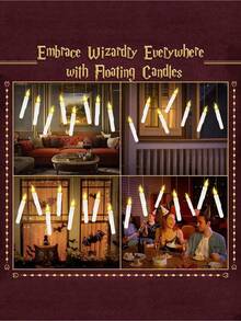 26pcs (12pcs 17cm/6.7in Candles, 12pcs 2cm/0.8in Hooks, 1pc 33.2cm/13.1in Magic Wand, 1pc 30m/9.8ft Fishing Line) Floating Candles With Magic Wand, Flameless Flickering Warm Light LED Taper Candles With Remote Control, Battery Powered For Christmas, Home, Wedding, Birthday Party Decor - Multicolor - View 5