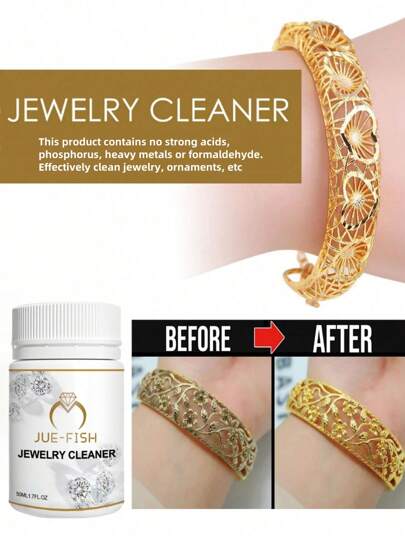 JUE FISH 1PC,50ML,Jewelry Cleaner Diamond Necklace Rust And Ash Care Liquid Jewelry Metal Cleaning Liquid(Product Packaging Upgrade, Quality Unchanged. Product Old Packaging With Plastic Film Delivery, Product New Packaging With Box Delivery, New And Old Packaging Random Delivery, Thank You For Understanding)