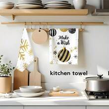 1set/2pcs/100pcs Winter Golden Snowflake Pattern Kitchen Towels And Dish Towels, Suitable For Restaurant, Kitchen, Bathroom Interior Decoration, Party Decoration, Can Be Given As Holiday Gifts