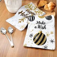 1set/2pcs/100pcs Winter Golden Snowflake Pattern Kitchen Towels And Dish Towels, Suitable For Restaurant, Kitchen, Bathroom Interior Decoration, Party Decoration, Can Be Given As Holiday Gifts