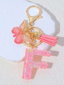 1pc A-Z Letter Butterfly Children's Bag Charm, Bag Accessory, Butterfly Tassel Letter Pendant Keychain, Pink Glitter Letter Keychain With Butterfly Tassel, Girls Bag Charm, Party Gift - Pink - View 23