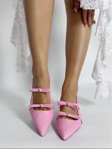 Spring/Summer New Bowknot Patent Leather Pointed Toe Stiletto High Heel Sandals With Ankle Strap - PEACH PUZZ - View 2