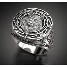 Slavic Wolf Ring Viking Rings For Men, Norse Viking Nordic Wolf Head Ring, Retro Wolf Totem 925 Silver Rings, Wolf Signet Rings, Amulet Ring, Animal Wolf Jewelry For Men (11#) - 11# - 查看 5