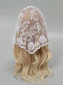 1件时尚花卉刺绣蕾丝头巾，复古女士三角头巾，优雅头饰发饰，教堂祈祷及婚礼面纱，新娘蕾丝曼蒂拉，秋季服装，女士情人节配饰