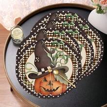 2pcs/4pcs/6pcs Pumpkin Face Pattern Silicone Coasters, Home Decor, Suitable For Halloween, Can Be Used As Halloween Gift, Halloween Decoration, Applicable To Dining Table, Coffee Bar, All Season Decoration, Washable Placemats, Room Decor, Coasters, Drink Mats, Drain Mats, Kitchen Dining Table Mats, Indoor/Outdoor Party Decoration, Home Decor, Ideal Gift