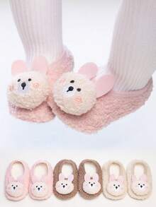 1 Pair Or 2 Pairs Anti-Slip Soft Bottom Baby Socks, New Cute Round Face Bunny Ear Pink Design, Soft & Comfortable For Toddlers, Adorable House Socks Suitable For All Seasons - Multicolor - View 11