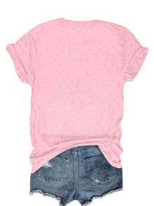 100% Cotton T-Shirt Women's Casual Short Sleeve Round Neck T-Shirt - 粉色 - 查看 2