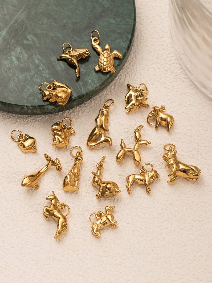 1pc Fashion Gold Animal Series Lion Elephant Whale Big Dog Sea Turtle Unicorn Exquisite Pendant, Electroplated 18K Gold, Waterproof And Sweatproof, Suitable For DIY Necklaces, Bracelets, Earrings, Keychains, Bag Chains, Shoe Buckle Accessories, Women's Jewelry Accessories, DIY Accessories - Gold - View 1