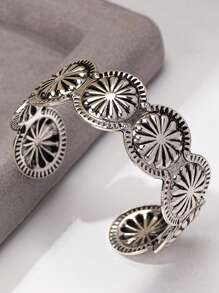 1pc Vintage Silver Plated Blue Stone Bangle Bracelet, Fashionable & Elegant, Suitable For Parties, Banquets And Daily Wear