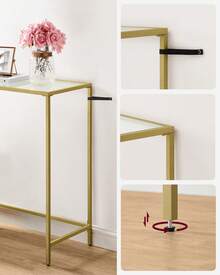 VASAGLE Console Table, Tempered Glass Table Top, Metal Frame, Heavy Duty, Adjustable Legs, For Living Room, Entryway, Hallway, Gold - Gold - View 4