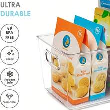 صندوقان كبيران قابلان للتكديس لحفظ المشروبات - صناديق تخزين بلاستيكية شفافة للثلاجة والخزانة وسطح العمل - مثالية لتنظيم الطعام والمشروبات في المطبخ والمخزن