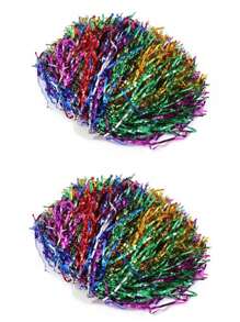 2 件带棍柄的啦啦队绒球，金属箔绒球 20 克，适合团队精神运动、派对、舞蹈、欢呼