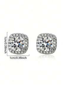 2 đôi khuyên tai nam thời trang đính đá Cubic Zirconia trắng hình vuông, khuyên tai kim cương sáng bóng dành cho nam giới - Nhiều màu - Xem 5