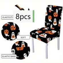 1/4/6/8 Stücke, modische Halloween-Stil bedruckte Stuhlbezüge/Bürostuhlbezüge/Stuhlbezüge für Esszimmer, geeignet für moderne tägliche Dekoration in Innenräumen von Familien-Restaurants und Hotels. Die elastischen Stuhlbezüge können gereinigt werden und sind ein ideales Halloween-Geschenk
