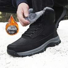Cizme de iarnă pentru bărbați, cizme calde de pluș pentru bărbați, pantofi sport pentru drumeții în aer liber, rezistenți la uzură, pantofi casual pentru bărbați, cizme de zăpadă la gleznă, cizme de munte, mărimi mari 39-48 - Negru - Vizualizare 7
