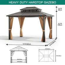 10x13 FT Permanent Aluminum Gazebo 10x12 FT Hardtop Gazebo With Double-Layer PC Roof, Sturdy Metal Pavilion Canopy, All-Weather Outdoor Sunshade Structure With Retractable Curtains For Patio, Backyard, Garden, Deck - 卡其色 - 查看 5