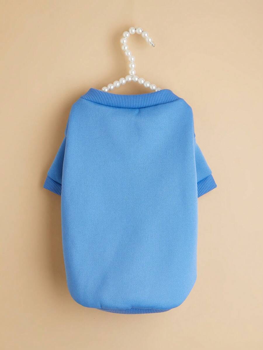 1pc Pet Crew Neck Sweatshirt, Pet Supplies Dog Cat Autumn/Winter Warm Clothing, Plush Soft Comfortable Apparel, Casual Homewear Animal Outfit, Cute Funny Cartoon Dog Cat Clothes - Blue - View 1