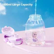 1pc 1000ml Drop-Resistant Large-Capacity Water Bottle Straw Direct Drinking Double Lids One-Button Open Sealing Leak-Proof Suitable For Picnics - Multicolor - View 5