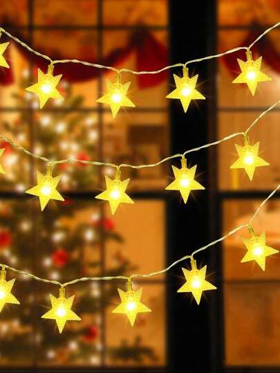 1串6米25LED多色星形LED灯串，USB供电 – 暖白光，家居装饰卧室装饰，适用于母亲节、派对、婚礼、生日等场合，无焰节日照明礼物，仙女灯婚礼装饰生日装饰LED灯，房间夜灯