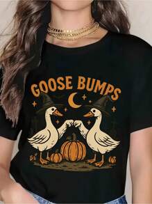 Goose Bumps Halloween T-Shirt, Witch Goose Clipart, Cute Goose Halloween Design, Fist Bump Geese Sublimation, Fall Pumpkin Goose T-Shirt