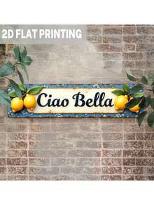 Plaque en bois plate 2D rustique "Ciao Bella" au citron, décoration de style ferme italienne, fond floral bleu, art vintage, 9,98 X 39,98 cm, sans alimentation électrique, décoration d'intérieur au thème citron, décoration florale, art d'extérieur, décoration d'intérieur, décoration de chambre - Multicolore - Voir 6