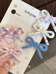5pcs Women's Cute Plaid Polka Dot Bow Hair Clips, Suitable For Daily Use, Home, School, Beach, Work, Party, Holiday, Birthday, Back To School, New Year, Valentine's Day, Mother's Day, Wedding, Music Festival, Graduation, Claw Clips, Hair Claws, Hair Slide, Hair Barrettes