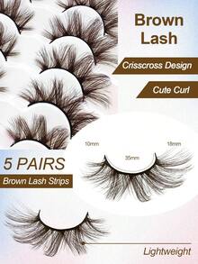 5 Pairs Natural Lashes Brown Short False Eyelashes Wispy Mink Eye Lash Fluffy Wispies Eyelash Natural Look Fake Lashes Pack Volume Lash Strips Strip Lashes, Lashes, Eyelashes, Fake Lashes