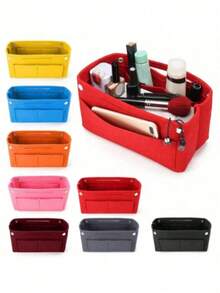 Multi-Pocket Portable Felt Travel Backpack Insert Storage Bag - Organize Cosmetics And Accessories With Ease - Chemical Fiber Material, No Printing, Compact And Lightweight Design