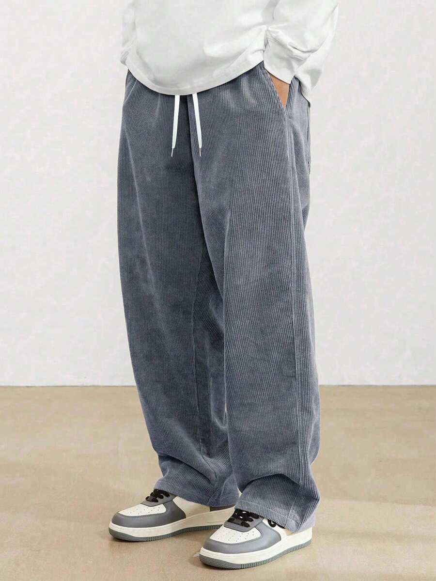 Men's Casual Straight Leg Corduroy Pants, Comfortable Versatile Sports Long Trousers, Spring Autumn - Light Grey - View 1