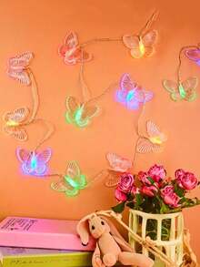 1pc 10/20 LED Transparent Butterfly Shaped Decorative String Lights, Ladies Bedroom Butterfly Lights, Battery Powered, Warm/Colorful Light Options, Suitable For Valentine's Day Decoration - Clear - View 9